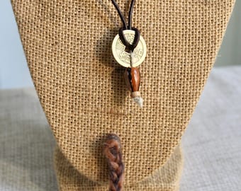 Marty Pirate Cosplay Necklace and beard braid: Pirates of the Caribbean Inspired Leather,  Wood & wool