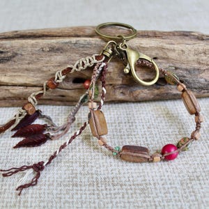 Macrame Wrist Lanyard: Hemp Cord, Marble, Unakite & Leather