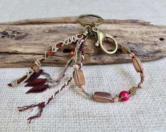 Wrist Lanyard: Macrame Hemp Cord, Marble, Unakite & Leather, choose from 3 split rings