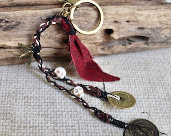 Pirate Skull Keychain: Sparrow Charm, Chinese Coin, Elizabeth II Coin, choose from 6 attachments