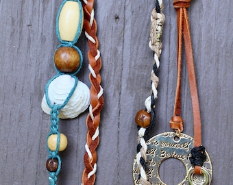 Deerskin Leather Keychain: Hemp, Seashell, Steer Skull Charm