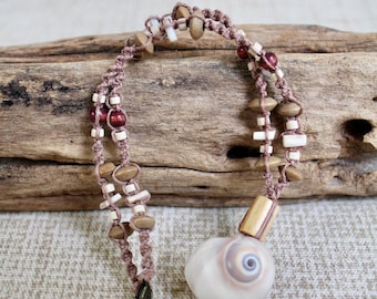 Seashell Car Charm: Natural seashell beads, wood and hemp