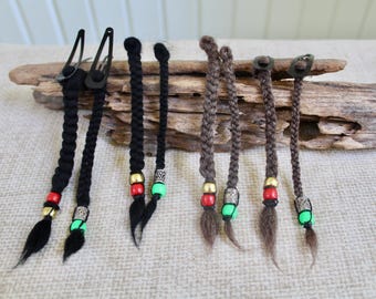 Beard Braid: Jack Sparrow Pirate Costume natural wool braids; choose color, clips, thickness