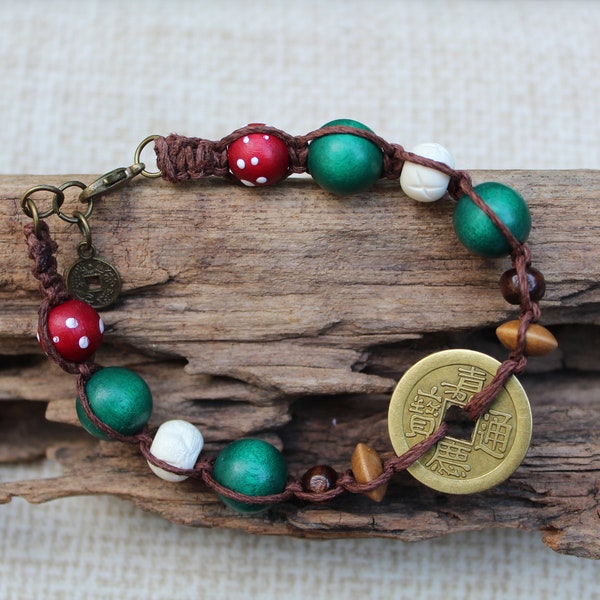 Bracelet or Anklet: Jack Sparrow Pirate Piece of Eight beads, Hemp Cord & Coin