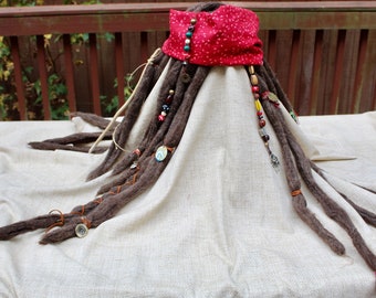 Full Wig Kit: Jack Sparrow Wool Dreadlocks, Charms, Bandana - Pirates of the Caribbean