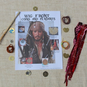 Dread ornaments kit inspired by Jack Sparrow's dreads with metal charms, leather, cloth ties, driftwood, hemp