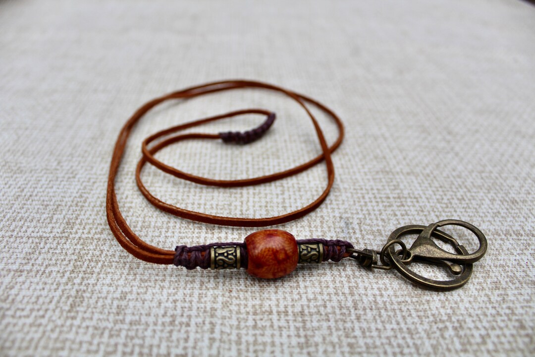 Leather Id/phone Lanyard in Genuine Suede Leather With Brass, Bronze ...