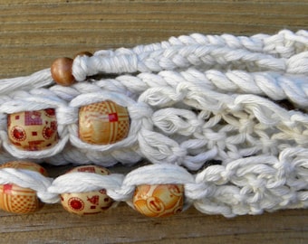 Macrame Belt: Off-White Cotton Cord with Painted Wood Beads, Child/Teen