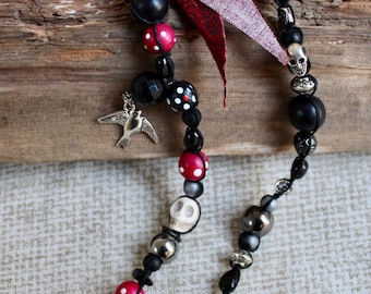 Pirate Hair Bead Strand with Skull, Interchangeable Charm, Dread Accessory