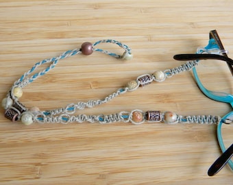 Boho Hemp Eyeglass/Face Mask Holder: Soapstone & Bronze Beads