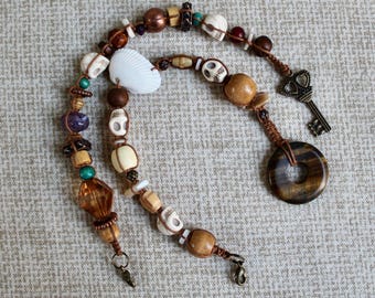 Pirate Hair Bead Strands: 2 styles with skull, wood, bronze, seashell beads and interchangeable attachments