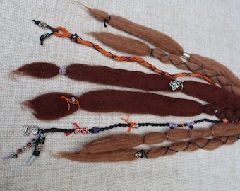 Elastic tie dreads Pirate Witch Wool Dreadlock Extensions: Skull Beads, Hemp Hair Wrap
