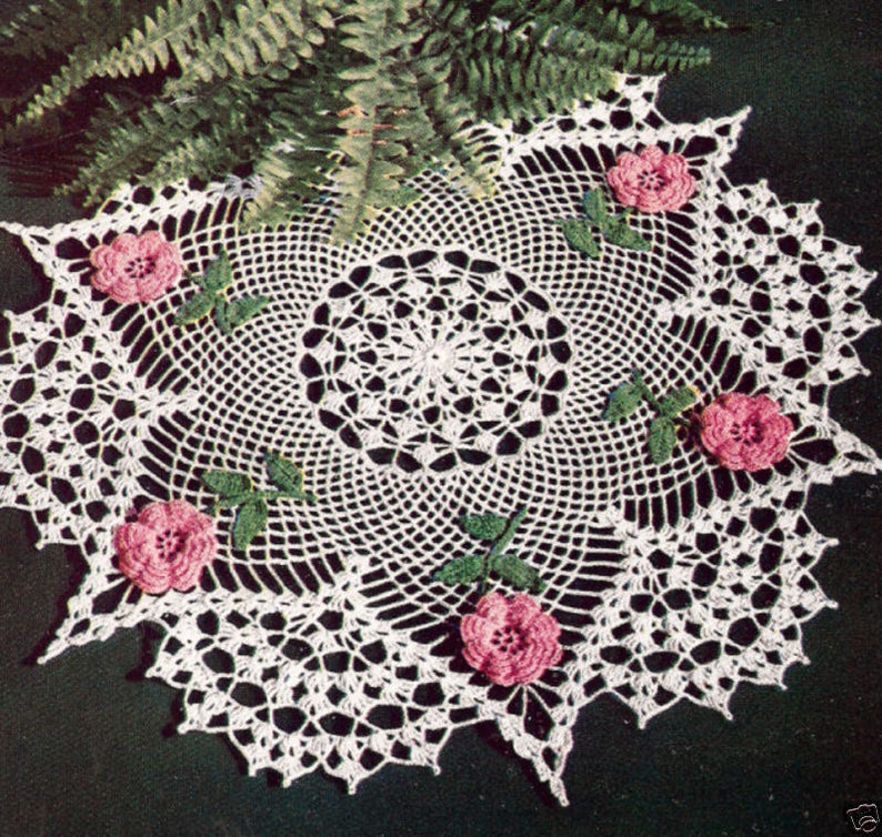 Vintage Crochet Rose Doily Pattern This is not a physical doily image 1