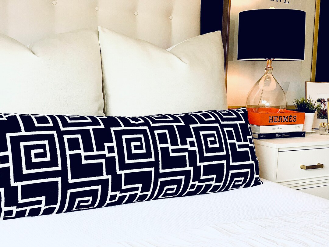 Extra Long Lumbar Pillow Cover, Long Rectangle King Bed Pillow, Black