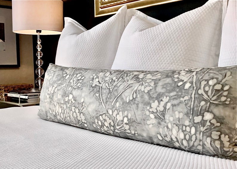 Gray Floral Lumbar Pillow Cover Extra Long Lumbar Pillow Etsy