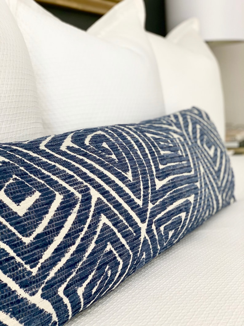 Indigo Blue Lumbar Pillow Extra Long Lumbar Pillow Blue Etsy