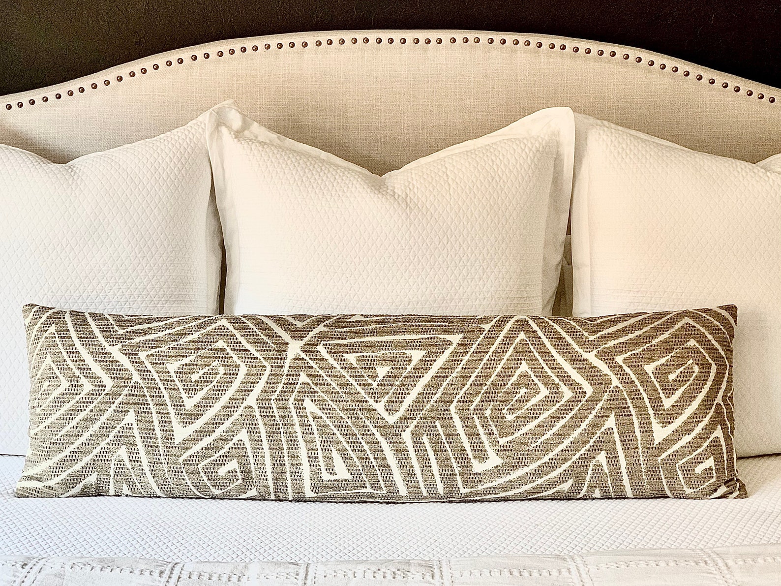 Beige Long Bed Pillows Extra Long Lumbar Pillow Cover Modern Etsy