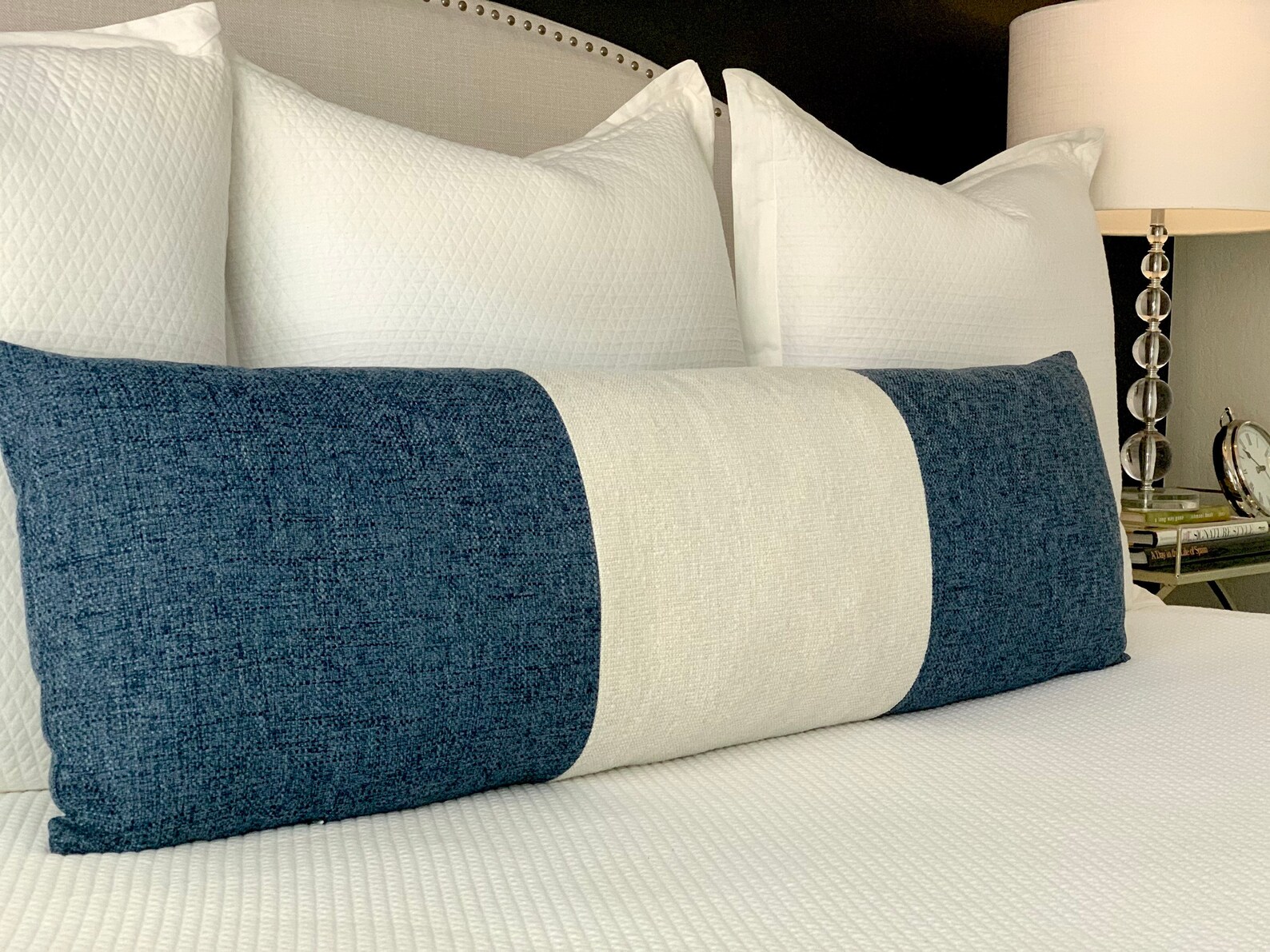 Lumbar Blue Pillow Extra Long Lumbar Pillow Blue Color Block Etsy