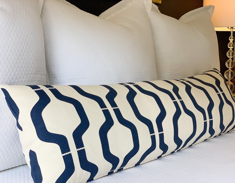 Extra Long Lumbar Pillow Navy Throw Pillow Decorative Etsy