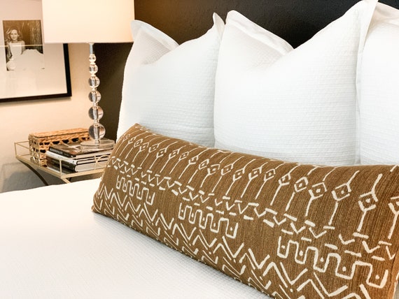 Rust Mudcloth Extra Long Lumbar Pillow Oversized Lumbar Pillow Cover Tribal