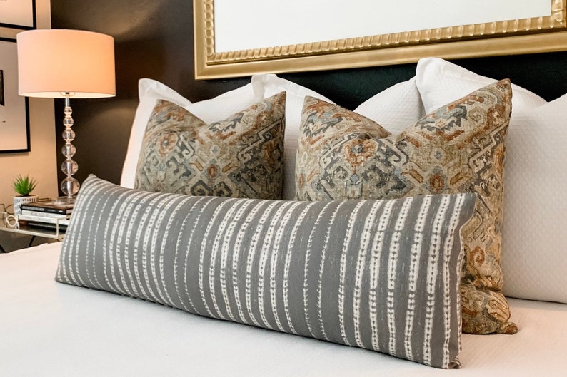 Extra Long Lumbar Pillow Gray Boho Pillow Gray Body Pillow Etsy