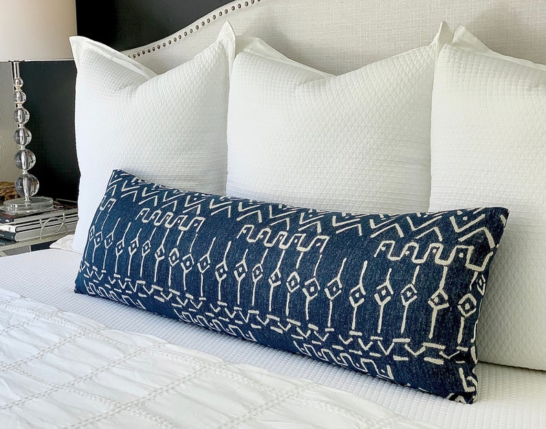 Navy Blue African Throw Pillow Extra Long Lumbar Pillow Etsy