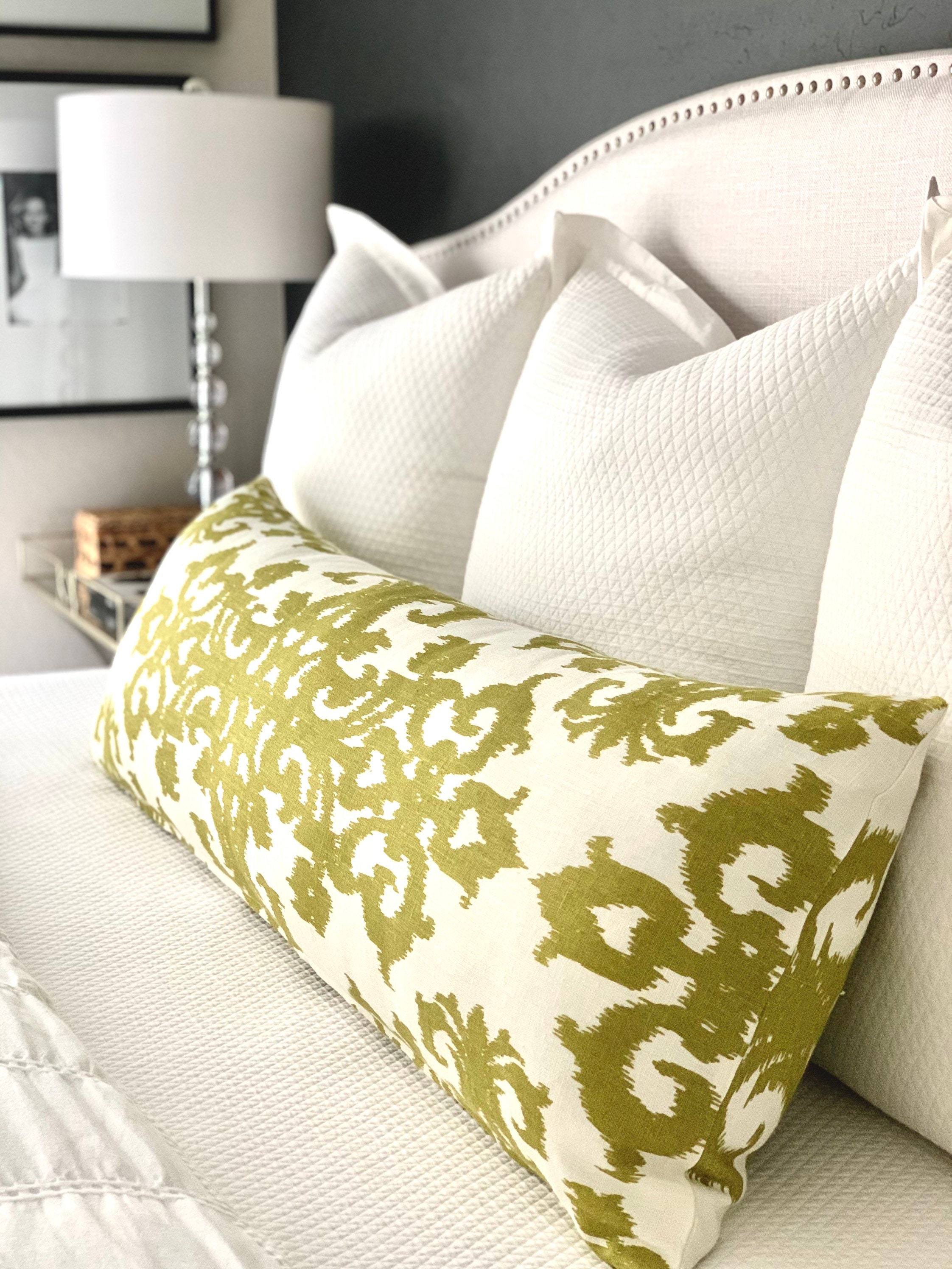 Green Decorative Pillow Linen Throw Pillow Extra Long Lumbar Etsy