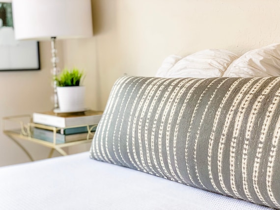 Extra Long Lumbar Pillow Gray Boho Gray Long Lumbar Pillow Extra Long