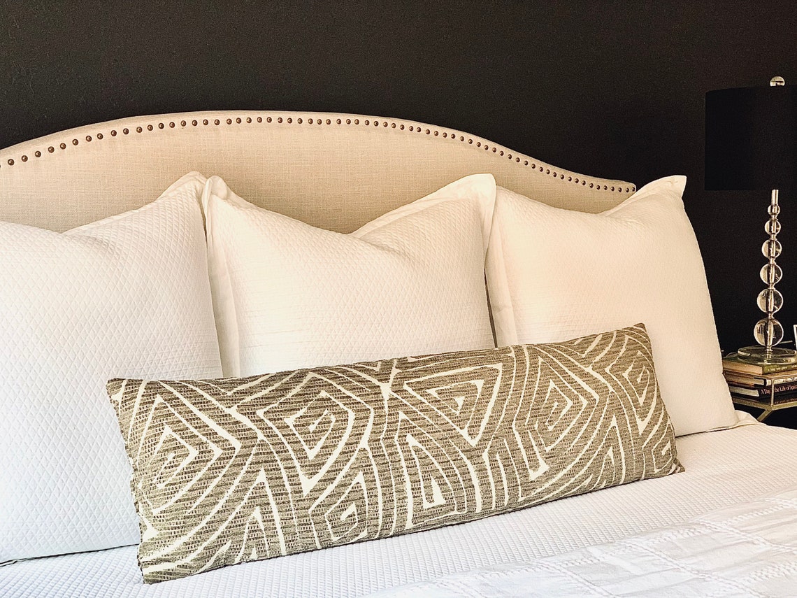 Beige Long Bed Pillows Extra Long Lumbar Pillow Cover Modern Etsy