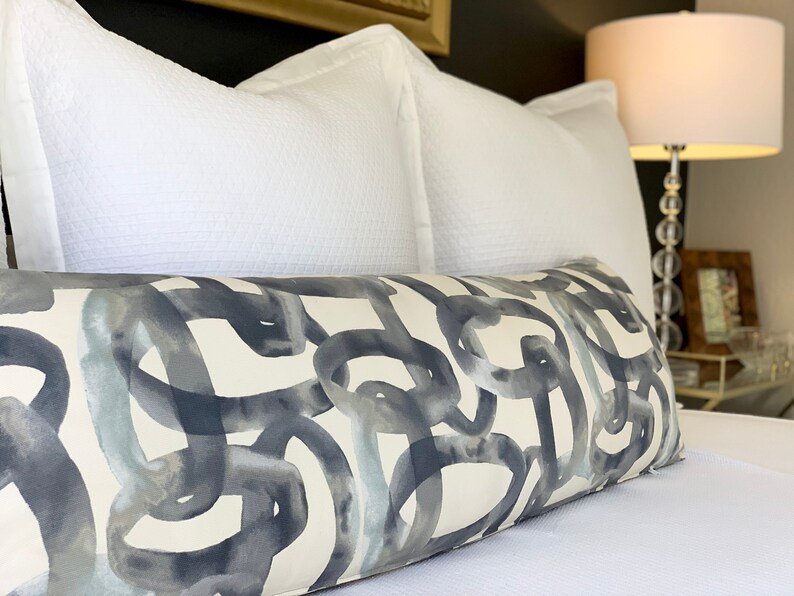 Bold Gray Patterned Lumbar Pillow Extra Long Lumbar Pillow Etsy