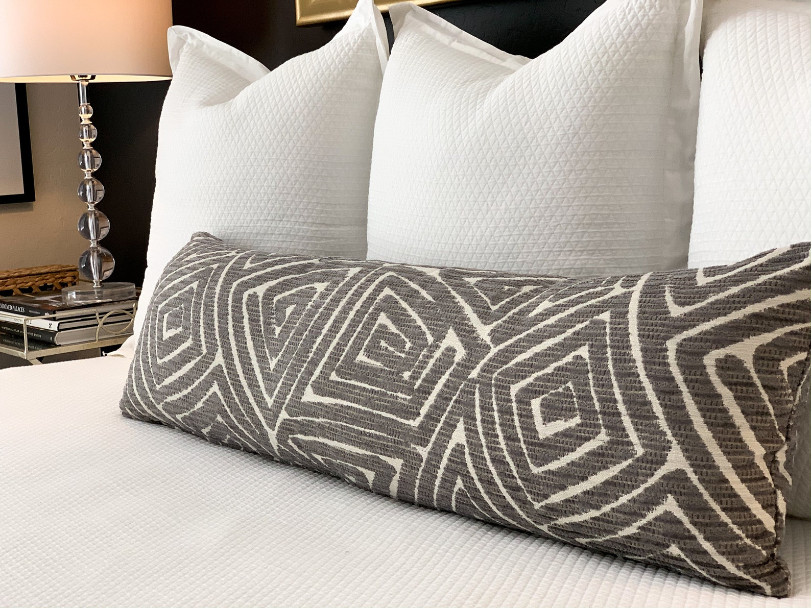 Gray Lumbar Pillow Extra Long Lumbar Pillow Gray Geometric Etsy