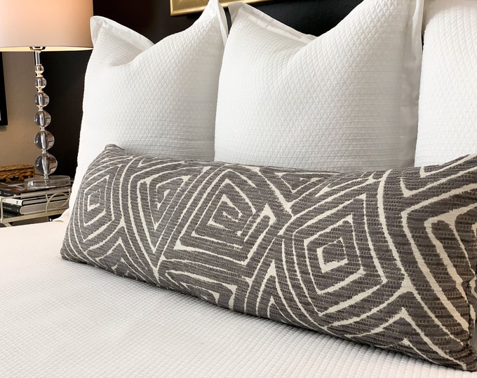 Gray Lumbar Pillow Extra Long Lumbar Pillow Gray Geometric Etsy