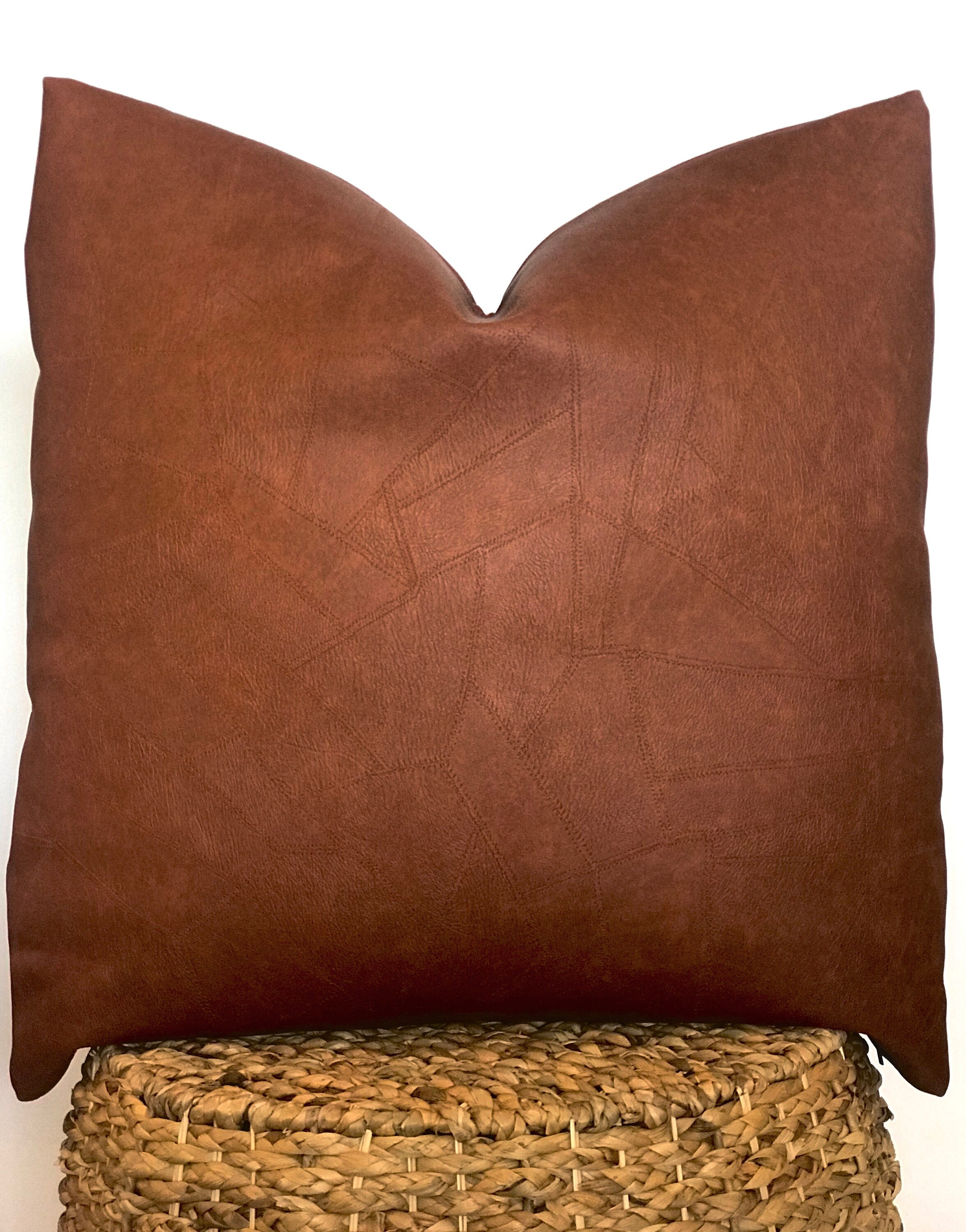 Extra Long Brown Faux Leather Lumbar Pillow Cover Faux Etsy