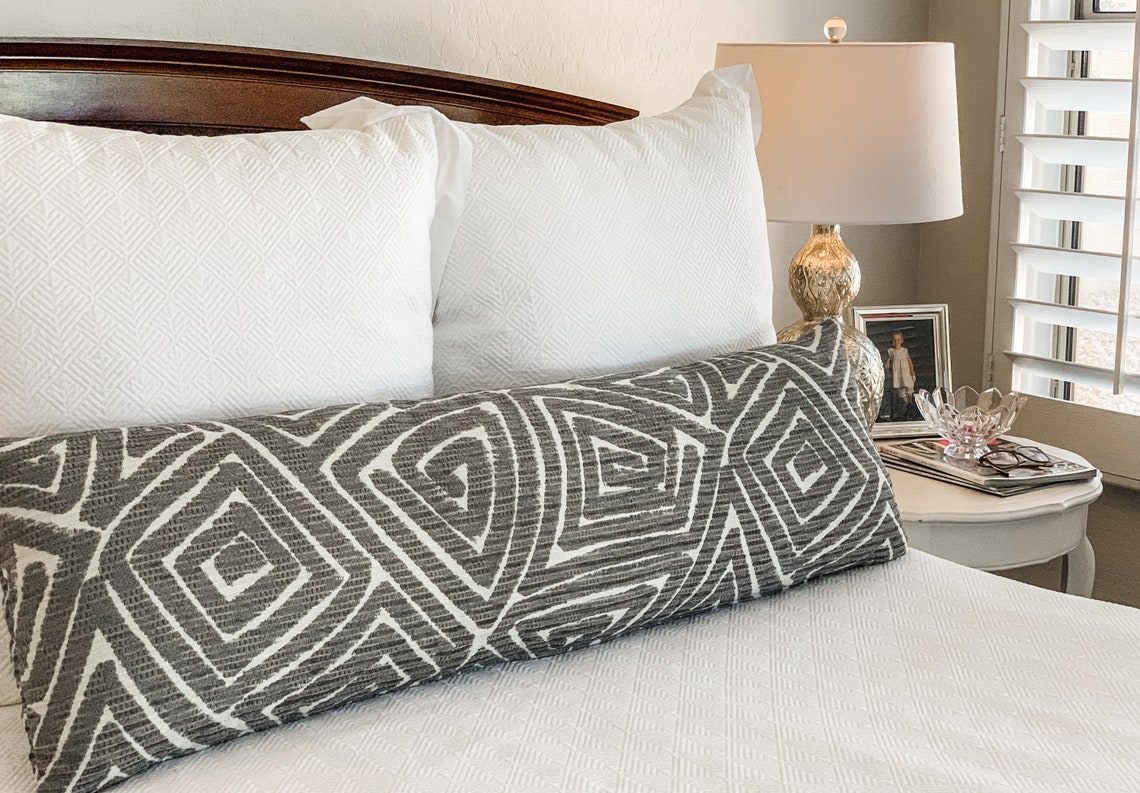 Gray Lumbar Pillow Extra Long Lumbar Pillow Gray Geometric Etsy