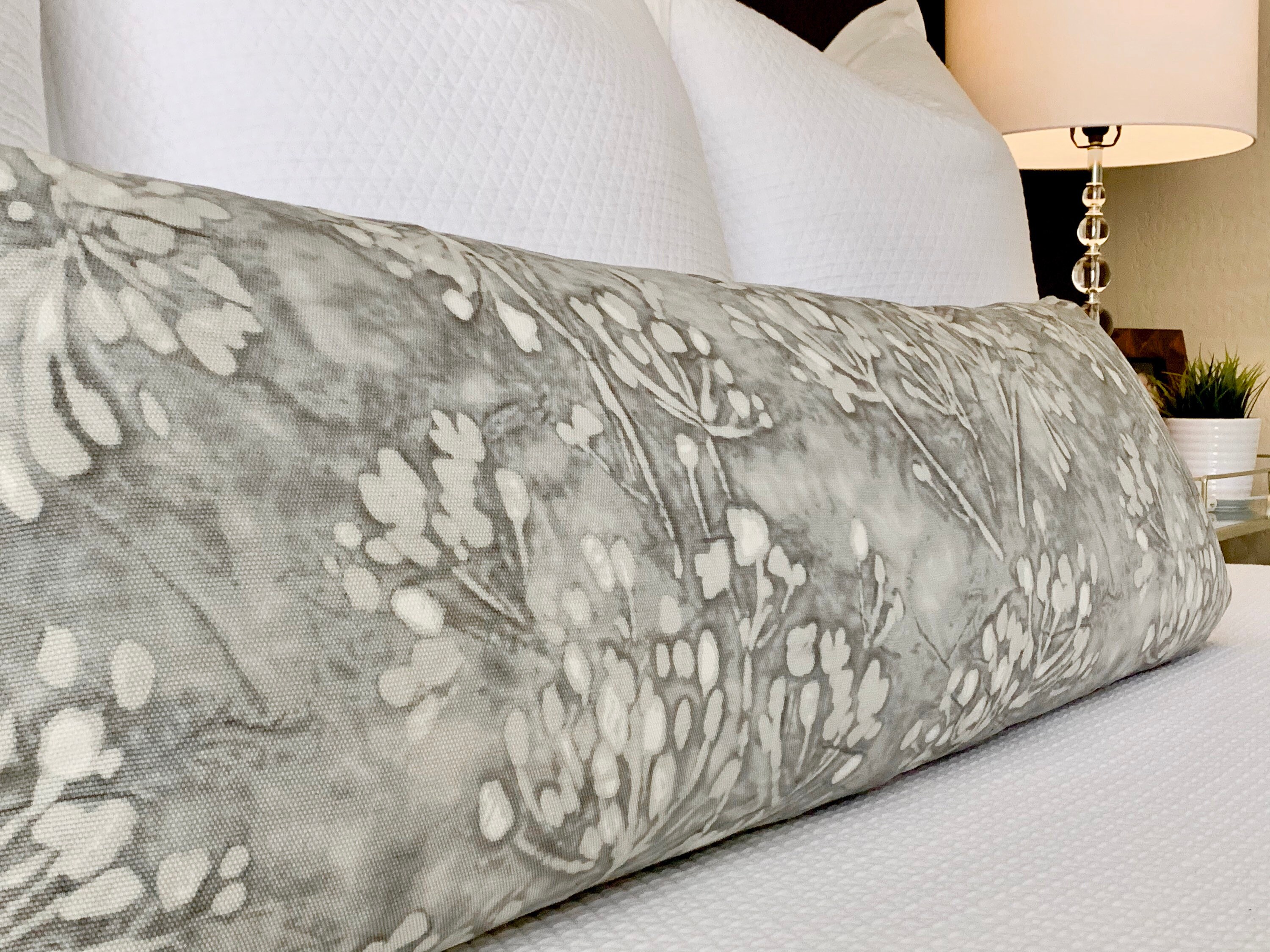 Gray Floral Lumbar Pillow Cover Extra Long Lumbar Pillow Etsy