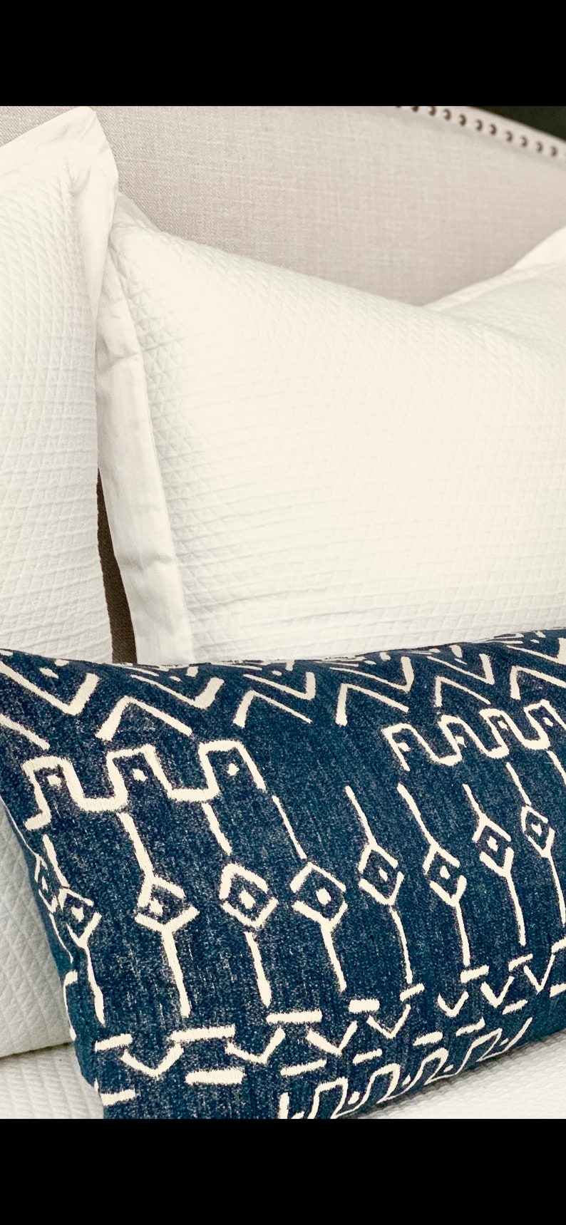 Navy Blue African Throw Pillow Extra Long Lumbar Pillow Etsy