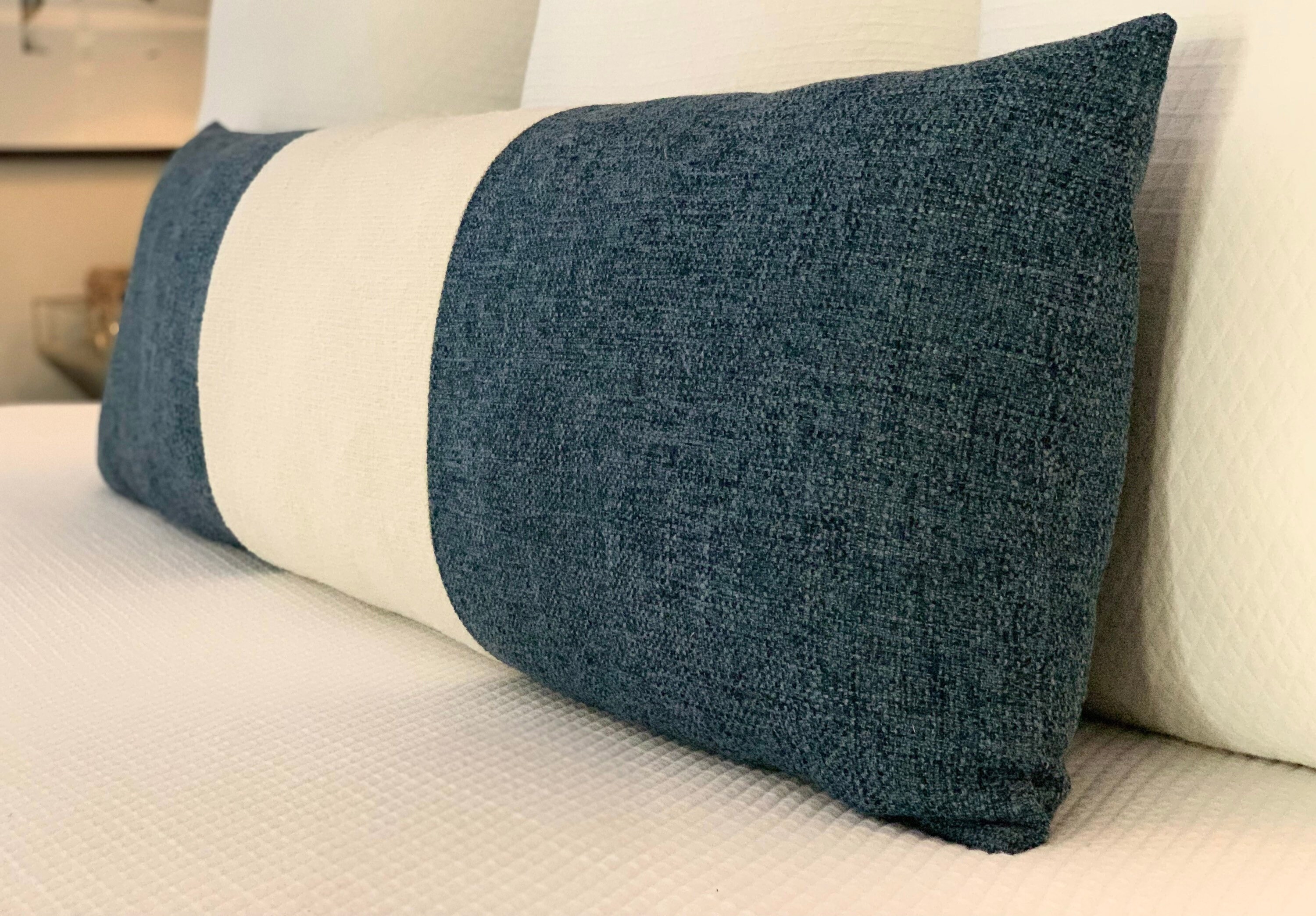 Lumbar Blue Pillow Extra Long Lumbar Pillow Blue Color Block Etsy
