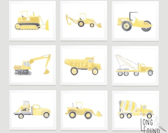 Vintage Construction Prints - Set of 9- Digital Download - Wall Art - Boy Nursery - Toddler Art - Construction Nursery Art - Kids Wall Art