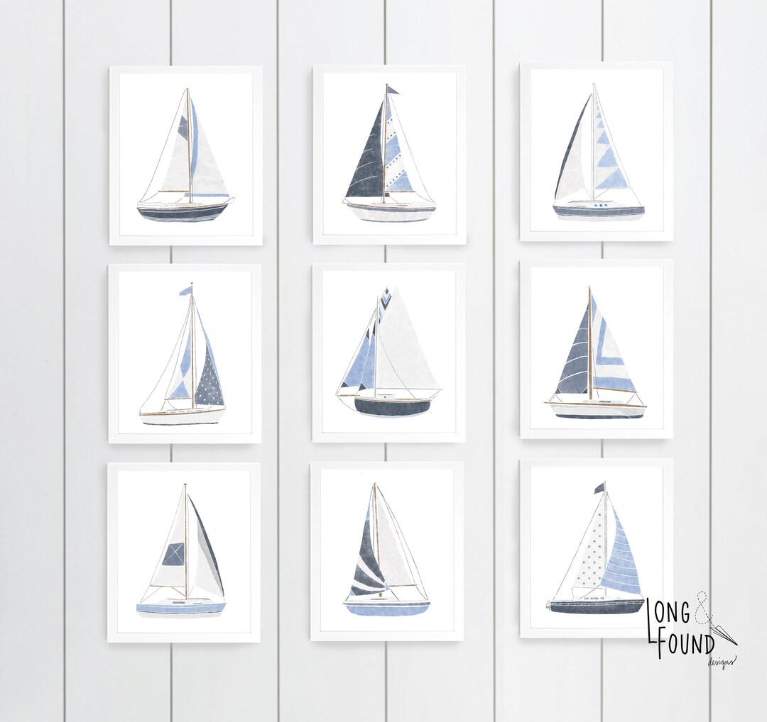 Sailboat Prints- Blue Neutral- Set of 9 - Digital Download - Wall Art ...