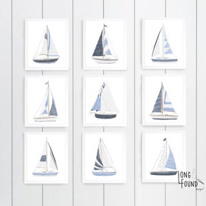 Sailboat Prints- Blue Neutral- Set of 9 - Digital Download - Wall Art - Boat Decor - Toddler Art - Nautical Nursery Art - Kids Wall Art
