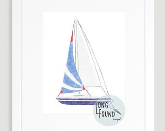 Sailboat Printable Art - Digital Download - Wall Art - Boat Decor - Toddler Art - Nautical Nursery Art - Kids Wall Art