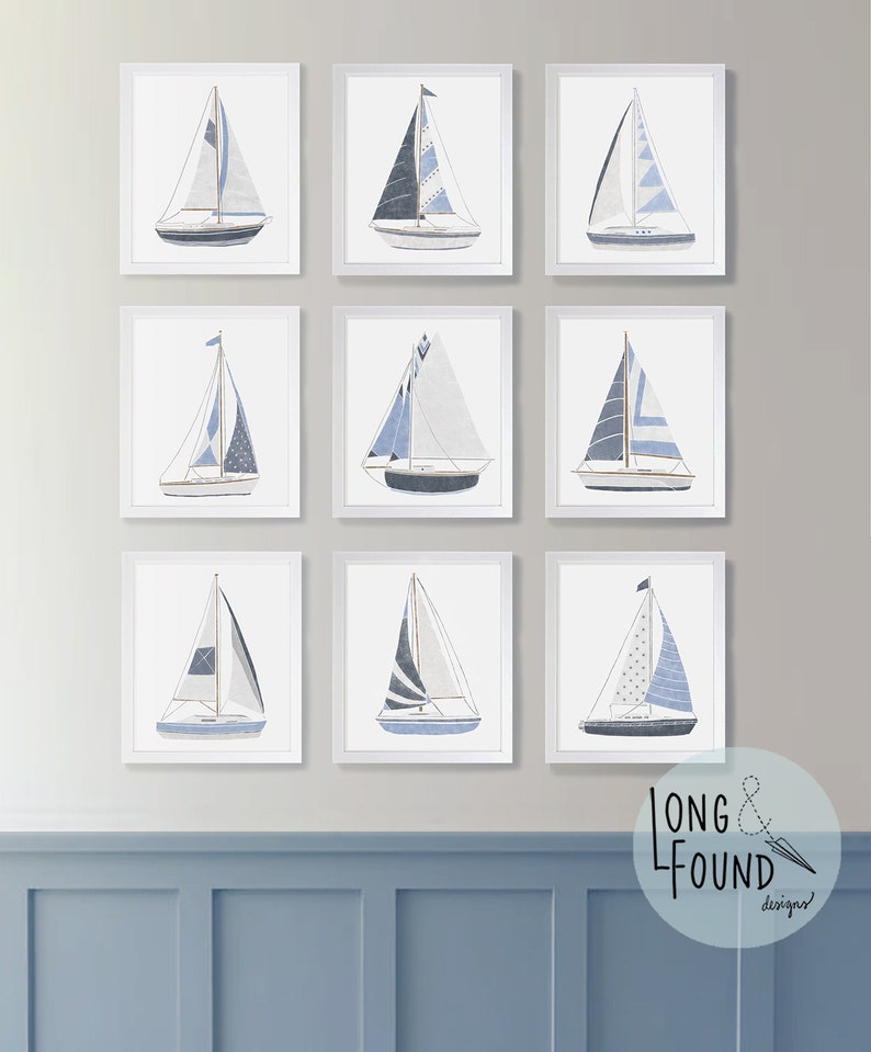 Sailboat Prints- Blue Neutral- Set of 9 - Digital Download - Wall Art ...