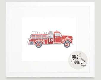 Vintage Car Printable - Rescue Truck- Digital Download - Wall Art - Baby Boy Nursery - Toddler Art - Nursery Art - Kids Rescue Vehicle Art