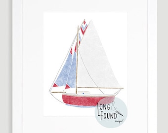 Sailboat Printable Art - Digital Download - Wall Art - Coastal Art - Toddler Art - Nautical Nursery Art - Kids Wall Art