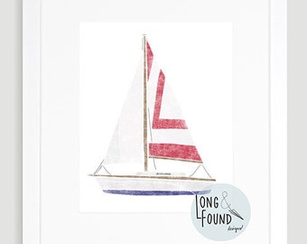 Sailboat Printable Art - Digital Download - Wall Art - Boat Decor - Toddler Art - Nautical Nursery Art - Kids Wall Art