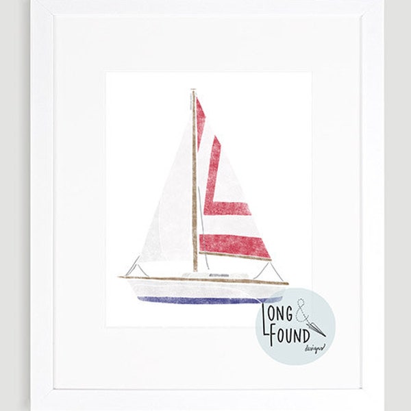 Sailboat Printable Art - Digital Download - Wall Art - Boat Decor - Toddler Art - Nautical Nursery Art - Kids Wall Art