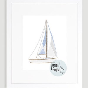 Sailboat Printable Art - Digital Download - Wall Art - Boat Decor - Toddler Art - Nautical Nursery Art - Kids Wall Art