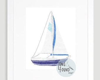 Sailboat Printable Art - Digital Download - Wall Art - Boat Decor - Toddler Art - Nautical Nursery Art - Kids Wall Art