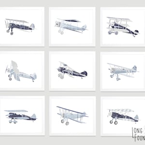 Vintage Airplane Prints- Blue Collection - Set of 9- Digital Download - Baby Boy Nursery - Toddler Art - Airplane Nursery Art - Aviation Art