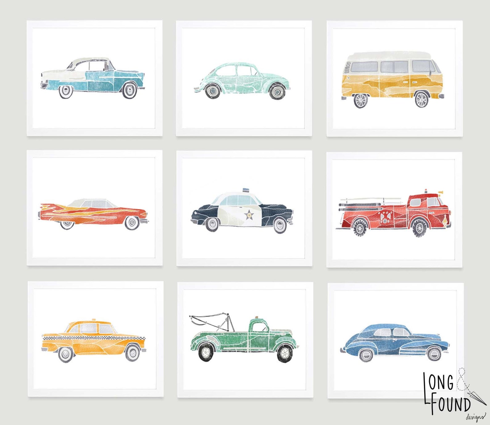 Vintage Car Prints Set of 9 Digital Download Wall Art Etsy